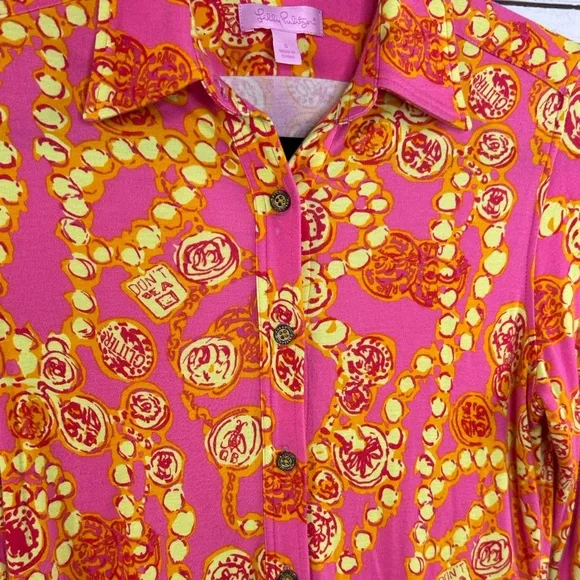 Lilly Pulitzer Pink Button Up Blouse Size S - Picture 3 of 7